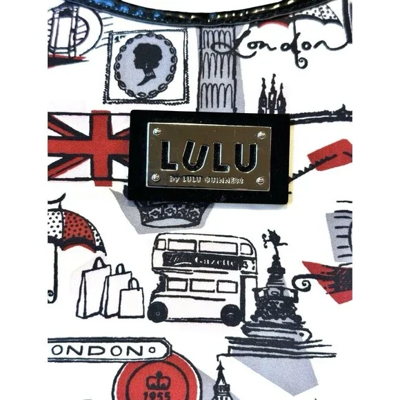 Lulu Guinness City London Tote Red Black Patent Trim Hand Bag Purse Betsy Coutur - Picture 6 of 9